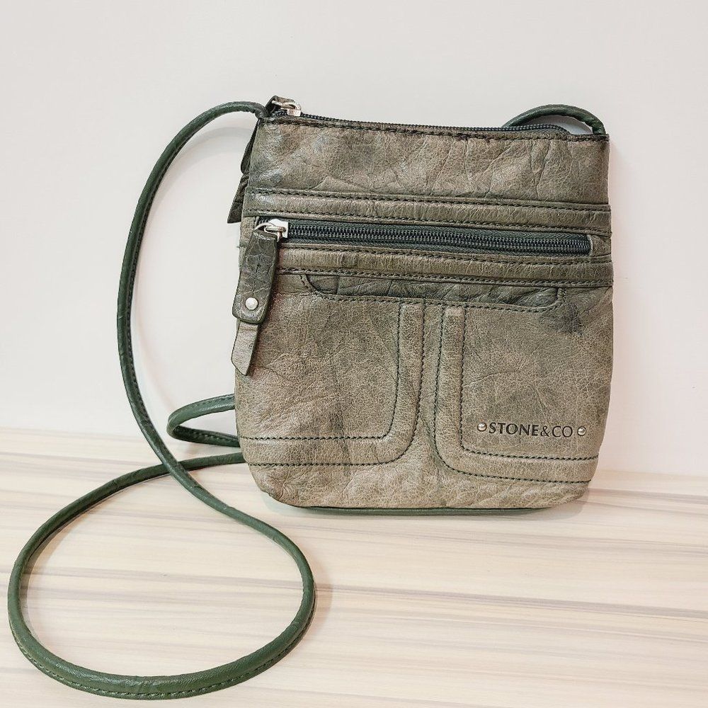 Stone & Co Distressed Green Crossbody Bag Purse